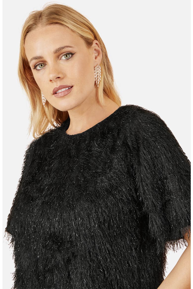 Lurex Fringe Relaxed Fit Top, Alternate, color, Black