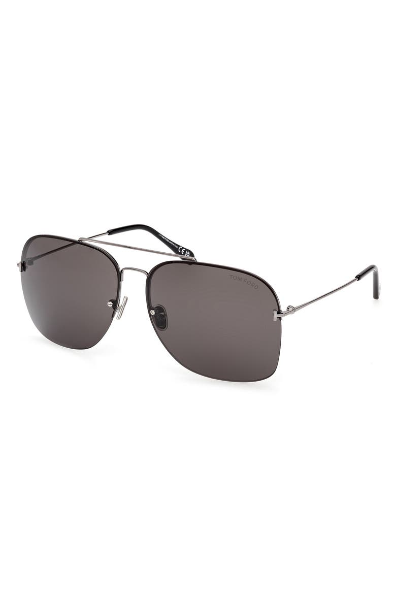 TOM FORD Mackenzie 64mm Oversize Pilot Sunglasses, Alternate, color, Shiny Palladium / Smoke