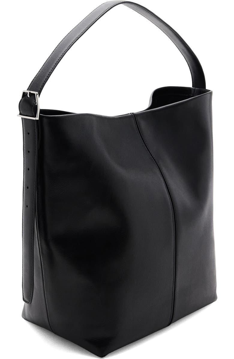 MANGO Large Leather Bucket Tote, Alternate, color, Black