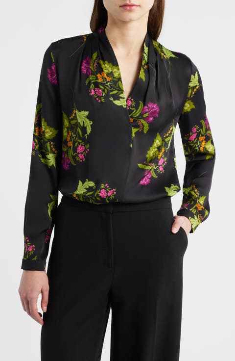 Palm Print Stretch Silk Top