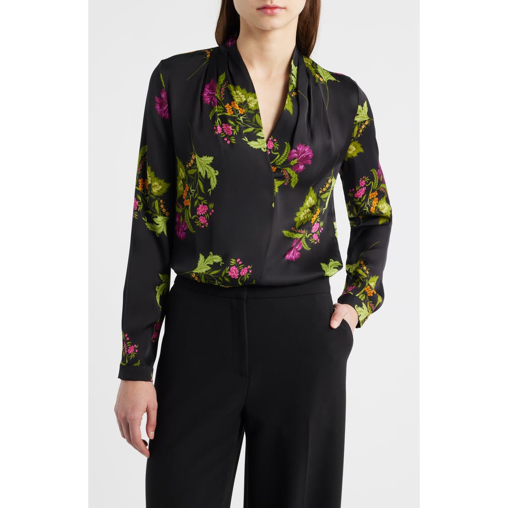 Kobi Halperin Palm Silk Blend Floral Blouse In Black