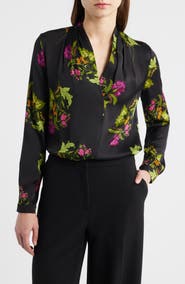 KOBI HALPERIN Palm Print Stretch Silk Top