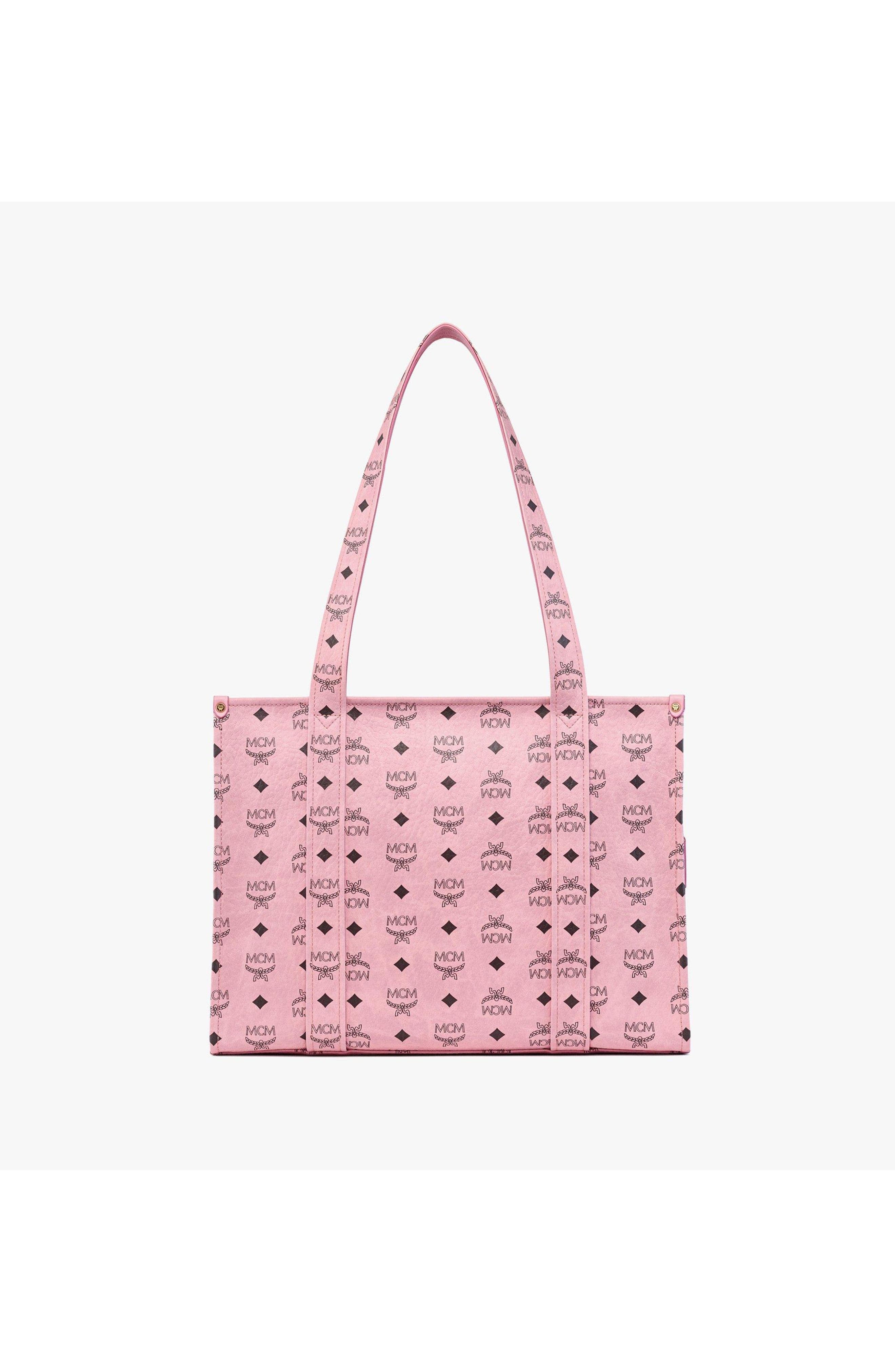 MCM Aren School Bag Tote in Visetos, Alternate, color, Soft Pink