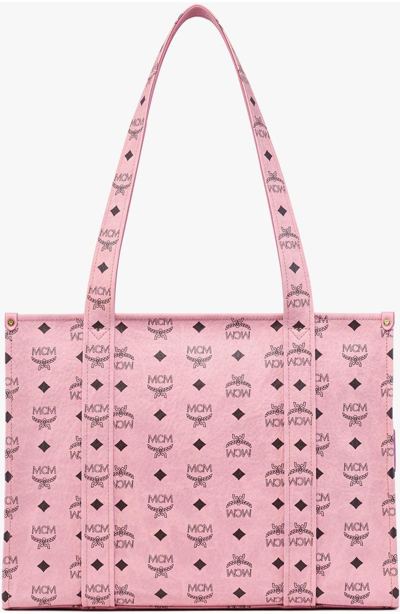 MCM Aren School Bag Tote in Visetos, Alternate, color, Soft Pink