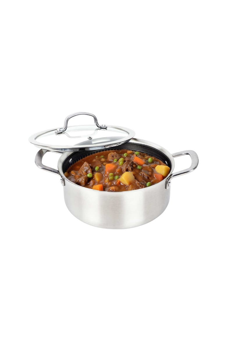 4 Quart NonStick Stainless Steel Dutch Oven w/Glass Lid, Alternate, color, Silver