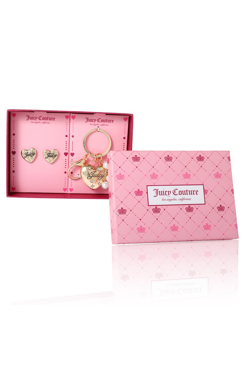 Heart Keychain & Earring Set with Crystal Accents, Alternate, color, Gold, silver