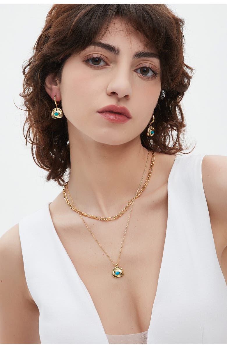 Classicharms Aria Gemstone Pendant Necklace and Figaro Chain Layering Set, Alternate, color, Gold/Sky Blue