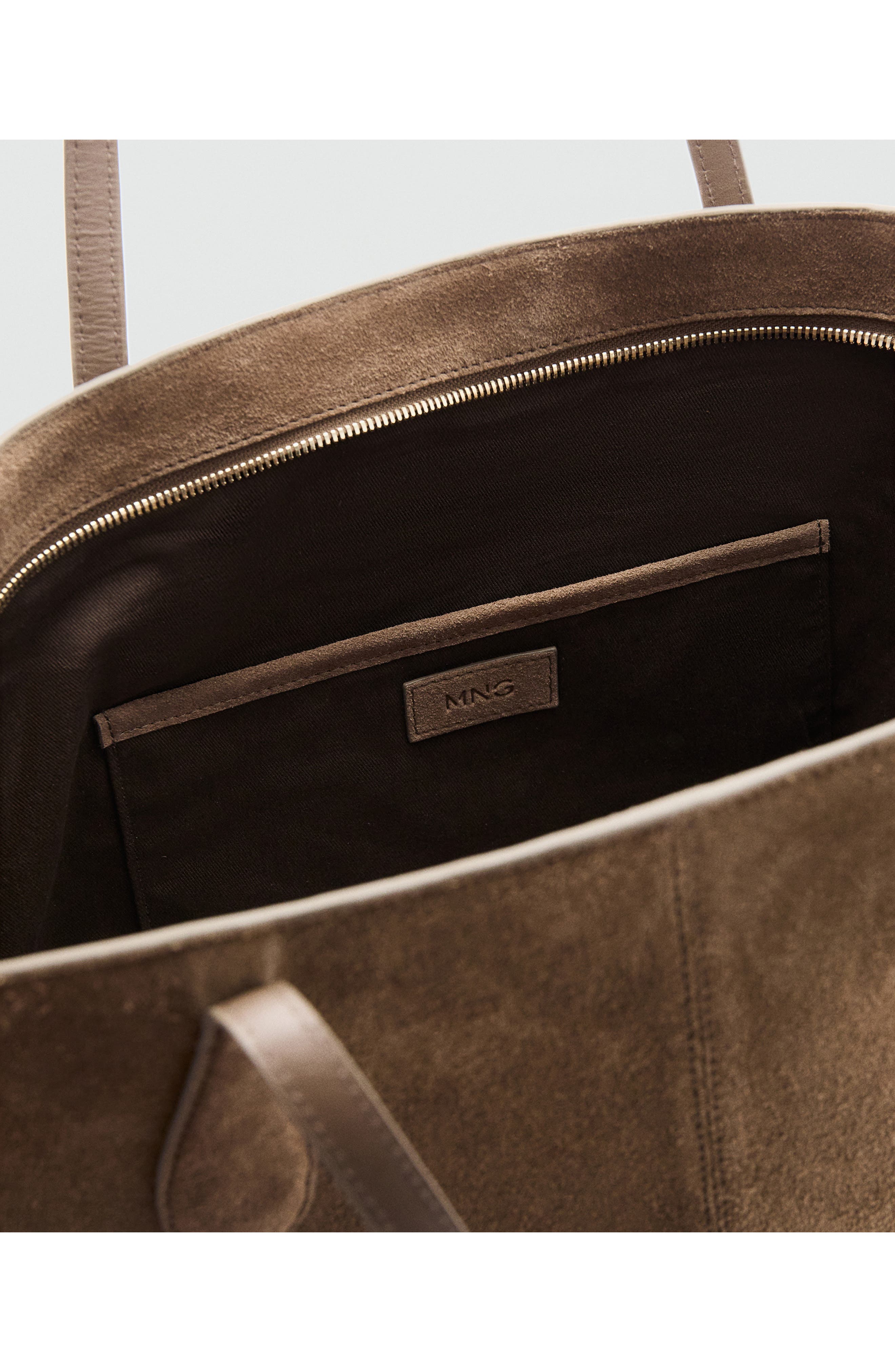 MANGO Suede Shopper Bag, Alternate, color, Medium Brown