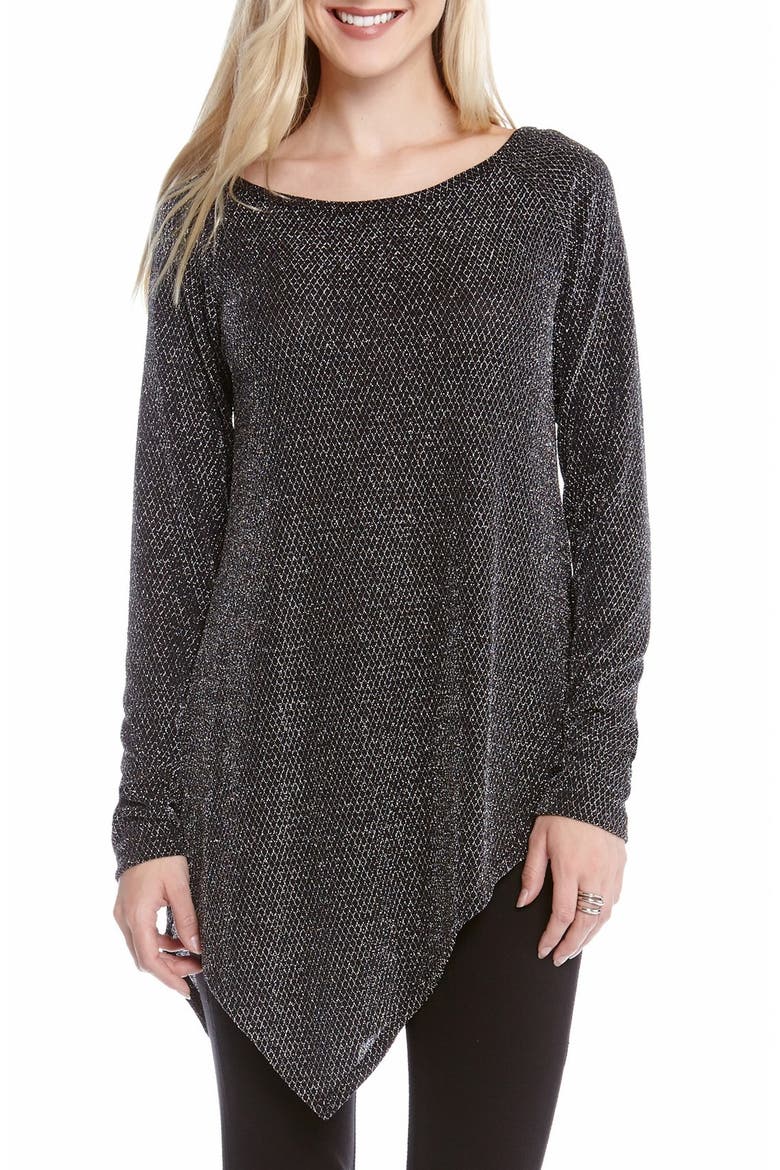 Asymmetrical Hem Sparkle Knit Top, Main, color, BLACK