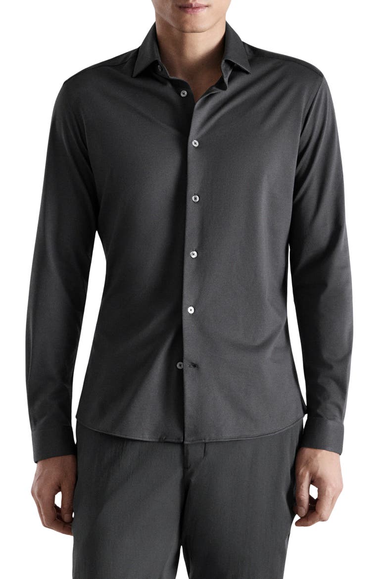 Slim Fit Cotton Blend Button-Up Shirt, Main, color, CHARCOAL