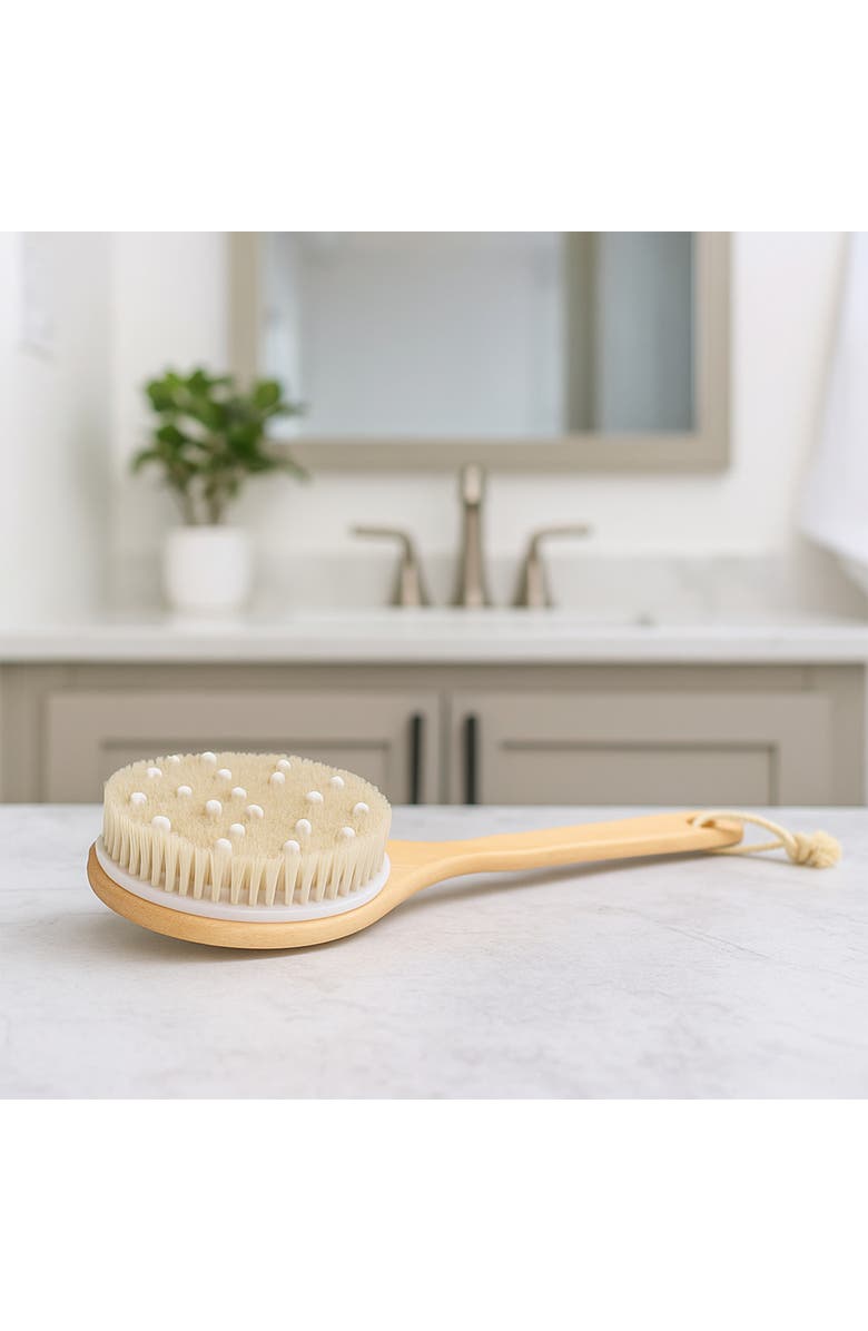 PURSONIC Boar Bristle & Rubber Massager with Lotus Wooden Handle, Alternate, color, Beige