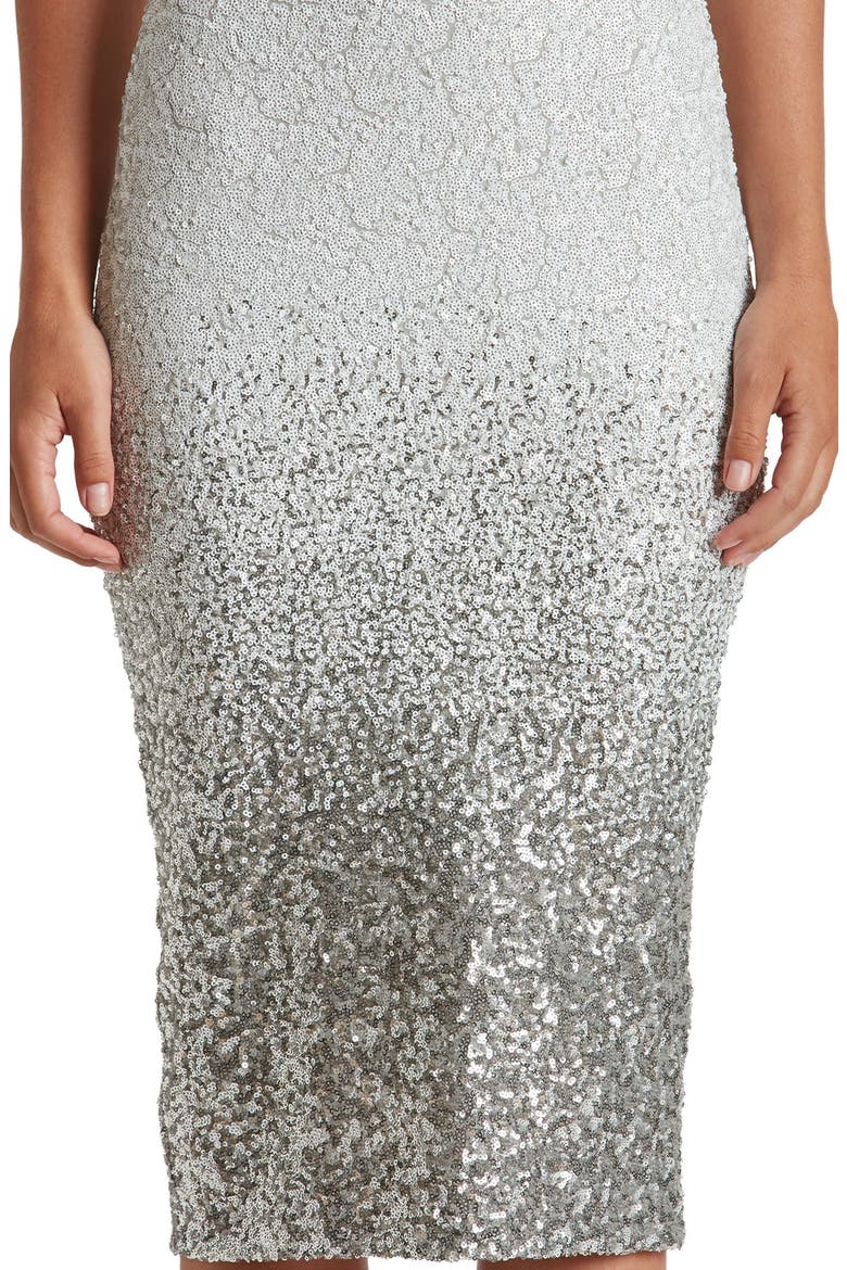 Cece Sequin Midi Dress, Alternate, color, WHITE/ SILVER OMBRE