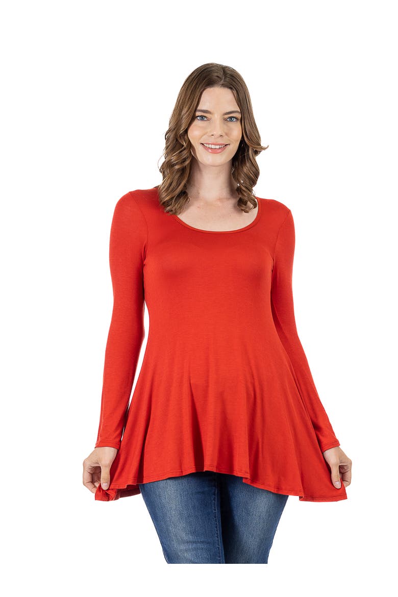 Long Sleeve Solid Color Swing Style Flared Tunic Top, Main, color, Rust
