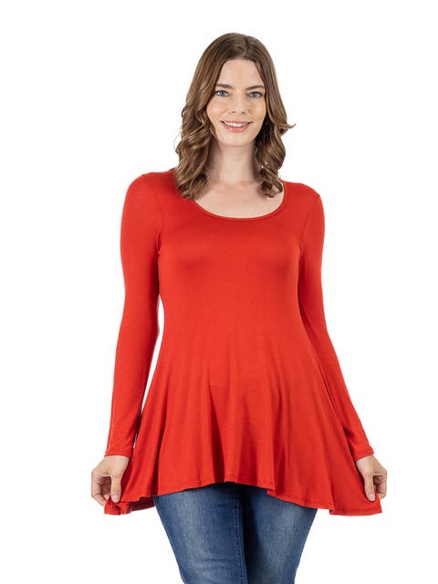 Long Sleeve Solid Color Swing Style Flared Tunic Top