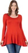24seven Comfort Apparel Long Sleeve Solid Color Swing Style Flared Tunic Top
