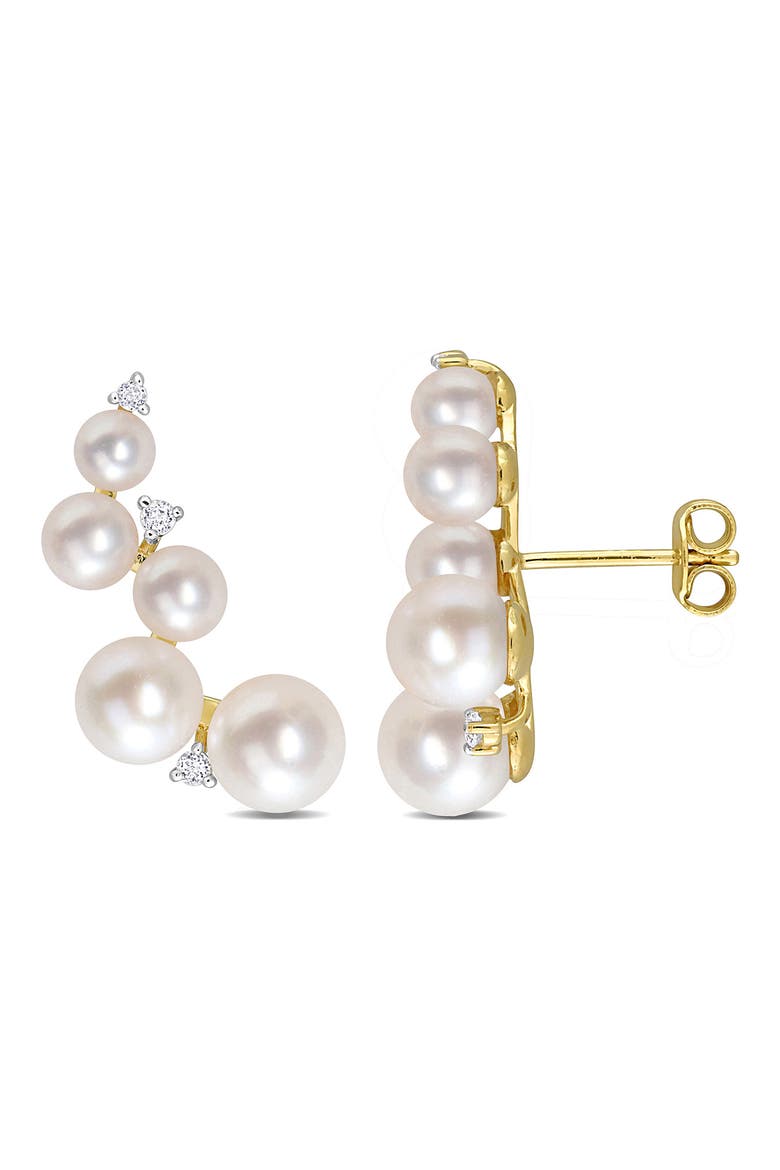 4–6.5mm Cultured Freshwater Pearl & White Topaz Crawler Stud Earrings, Main, color, WHITE