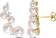 DELMAR 4–6.5mm Cultured Freshwater Pearl & White Topaz Crawler Stud Earrings
