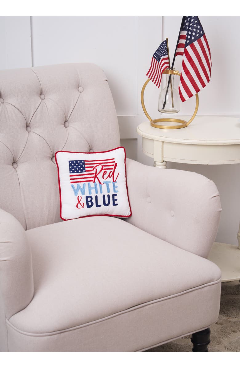 C&F Home "Red White & Blue" USA Flag Mini Accent Pillow, 10" x 10", Alternate, color, Red