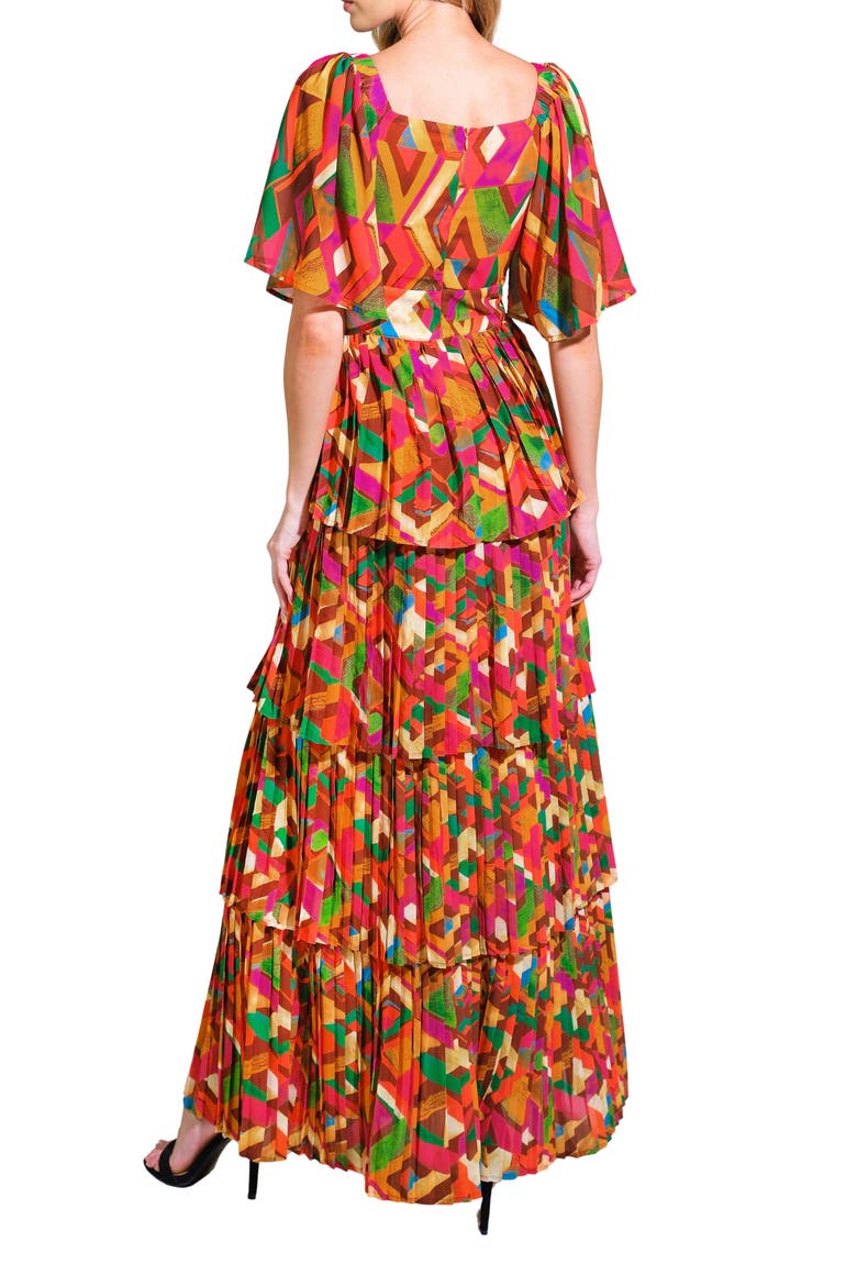 Print Pleated Tiered Maxi Dress, Alternate, color, ORANGE GREEN