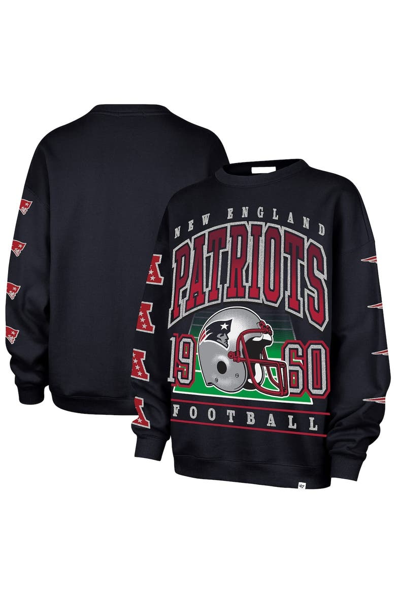 Women's '47  Navy New England Patriots Go Big Oversized Pullover Sweatshirt, Alternate, color, Navy