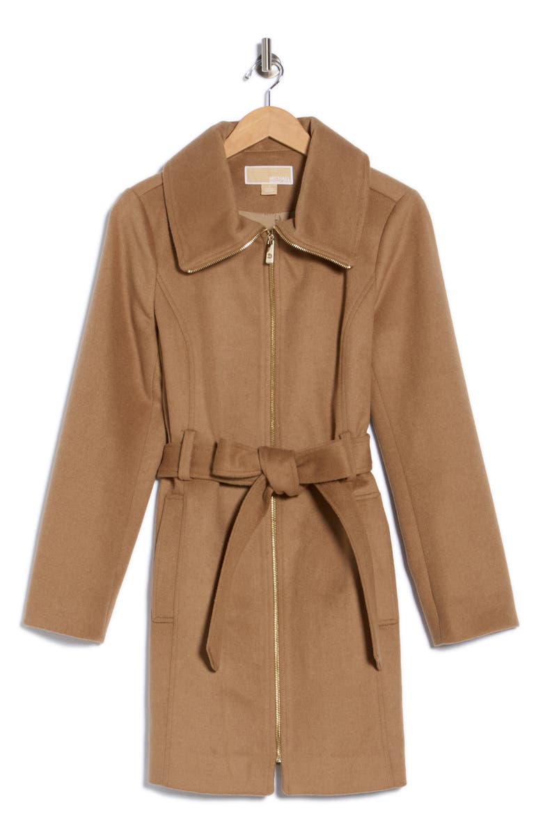 Michael Kors Full Zip Wool Blend Long Coat, Alternate, color, Dark Camel