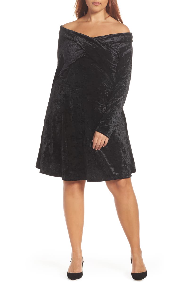 Chelsea28 Off the Shoulder Velvet Fit & Flare Cocktail Dress, Alternate, color,