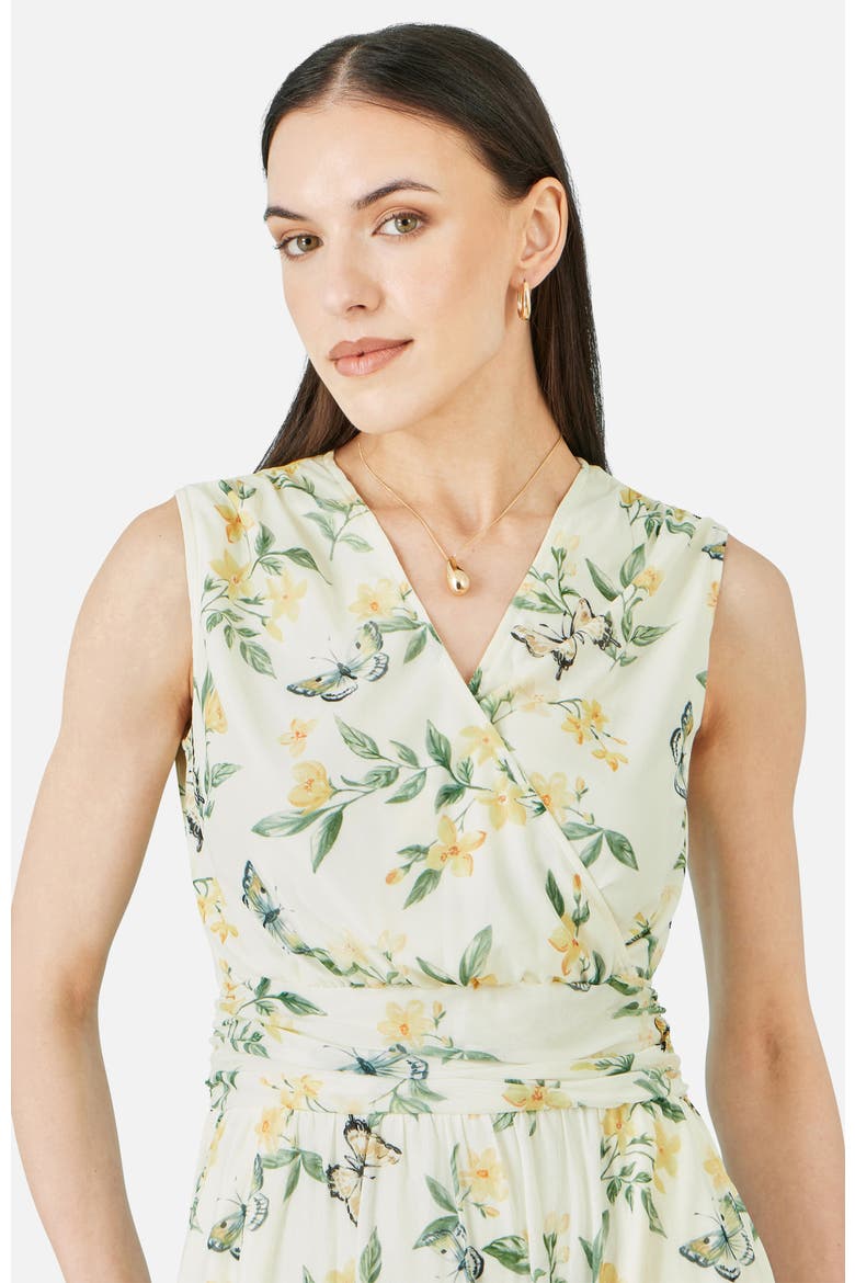 Floral Print Mesh Stretch Midi Dress, Alternate, color, Ivory