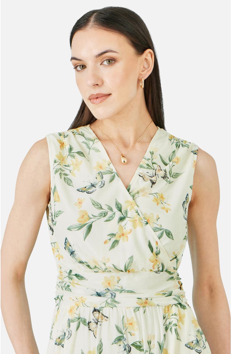 Yumi Floral Print Mesh Stretch Midi Dress, Alternate, color, Ivory