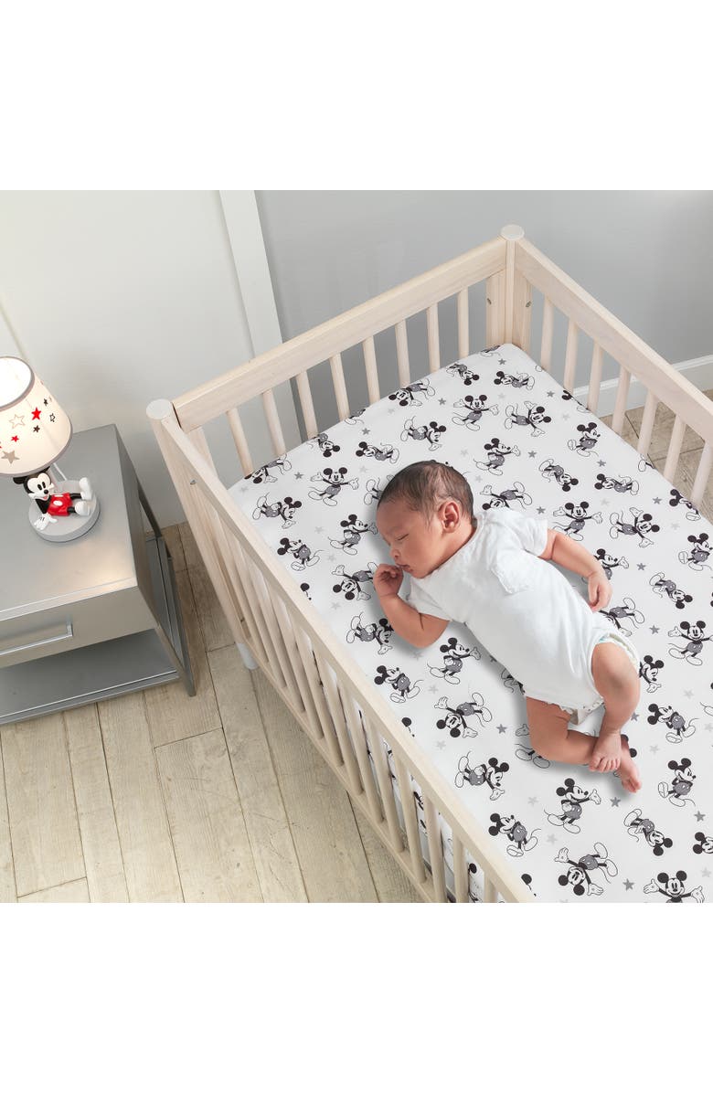 Lambs & Ivy Disney Baby Magical Mickey Mouse 100% Cotton Fitted Crib Sheet, Alternate, color, White