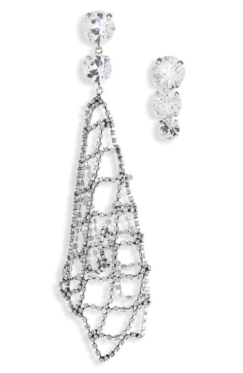 Crystal Mesh Asymmetric Drop Earrings