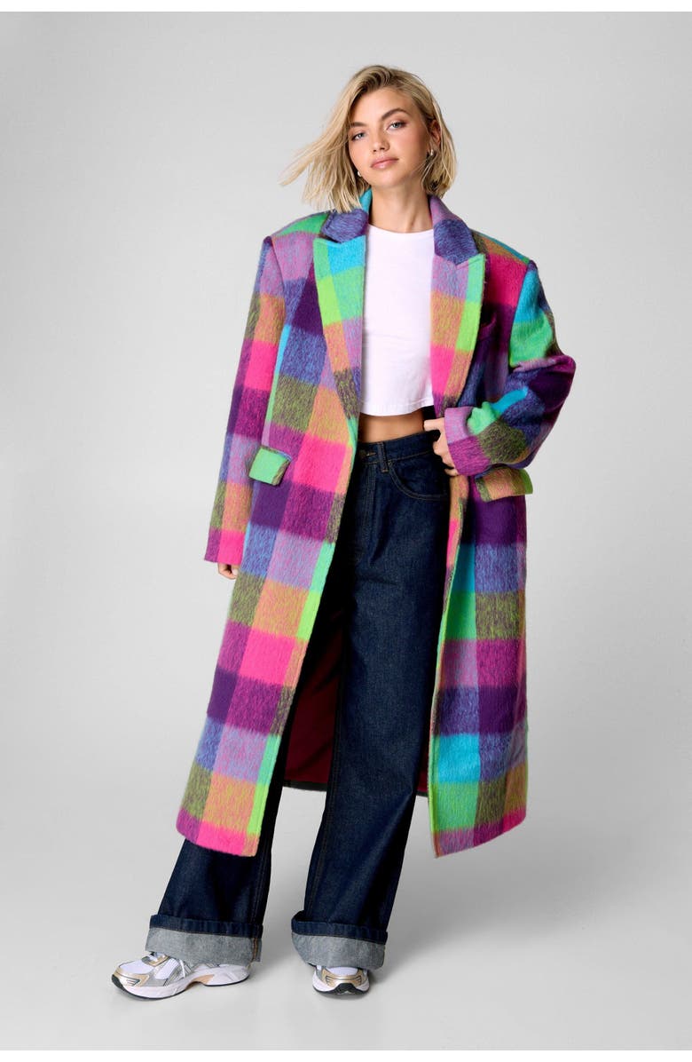 NASTY GAL Multi Check Tailored Coat, Main, color, Multi