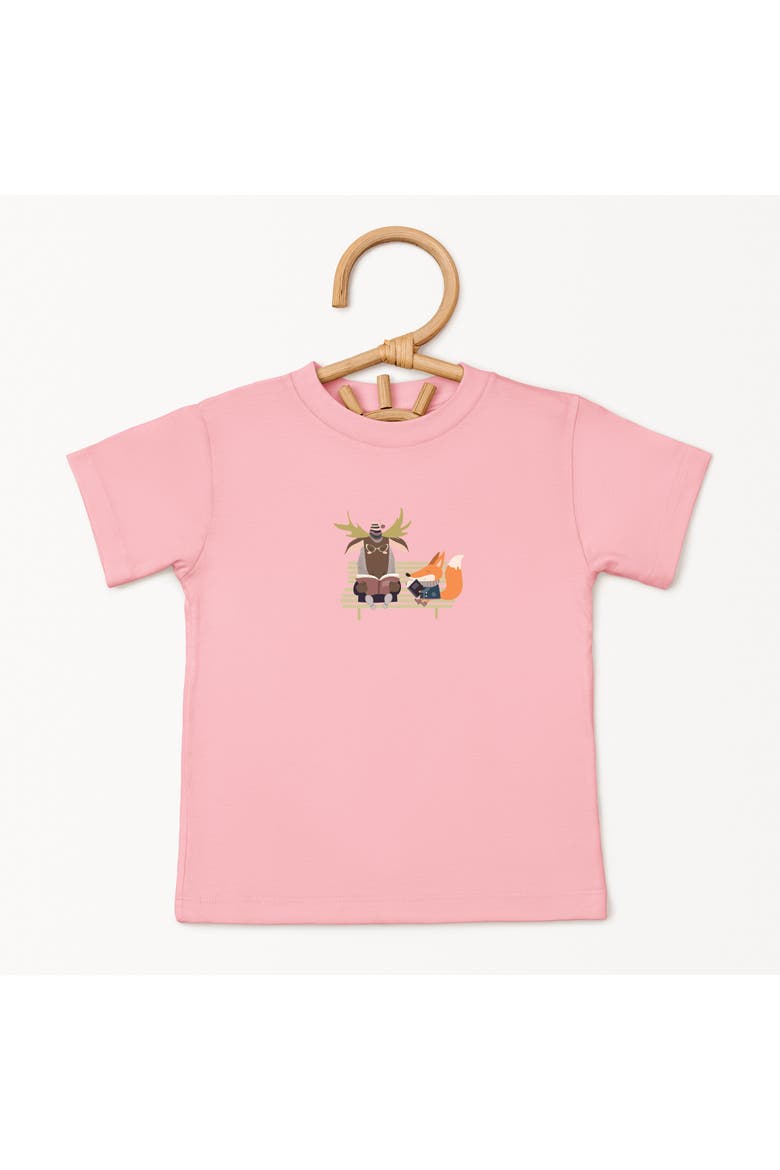 Moose and Fox Reading Short Sleeve T-Shirt Toddler, Alternate, color, Pink