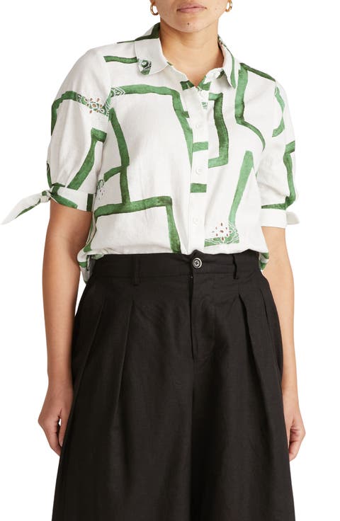 Luisa Linen Blend Button-Up Shirt (Plus)