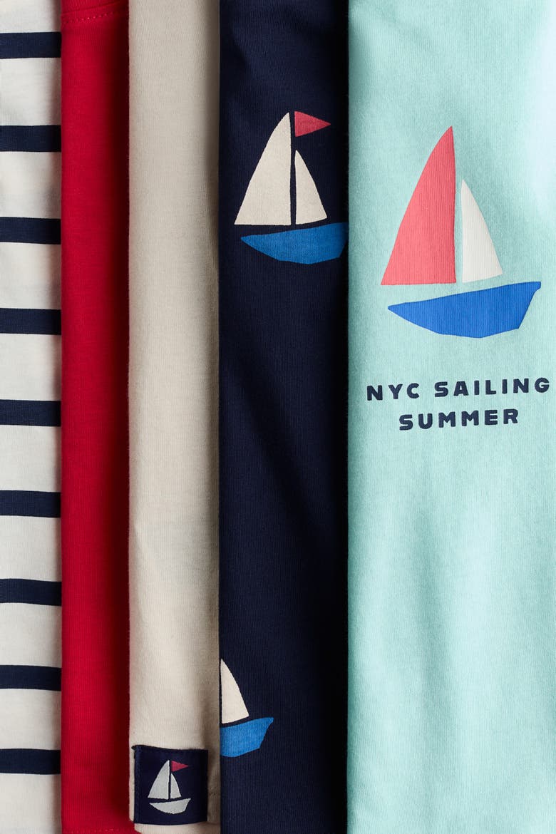 5-pack Jersey T-shirts, Alternate, color, Navy blue/sailboat