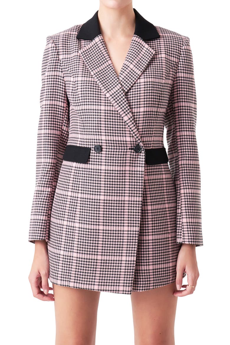 Houndstooth Check Long Sleeve Romper, Alternate, color, PINKMULTI