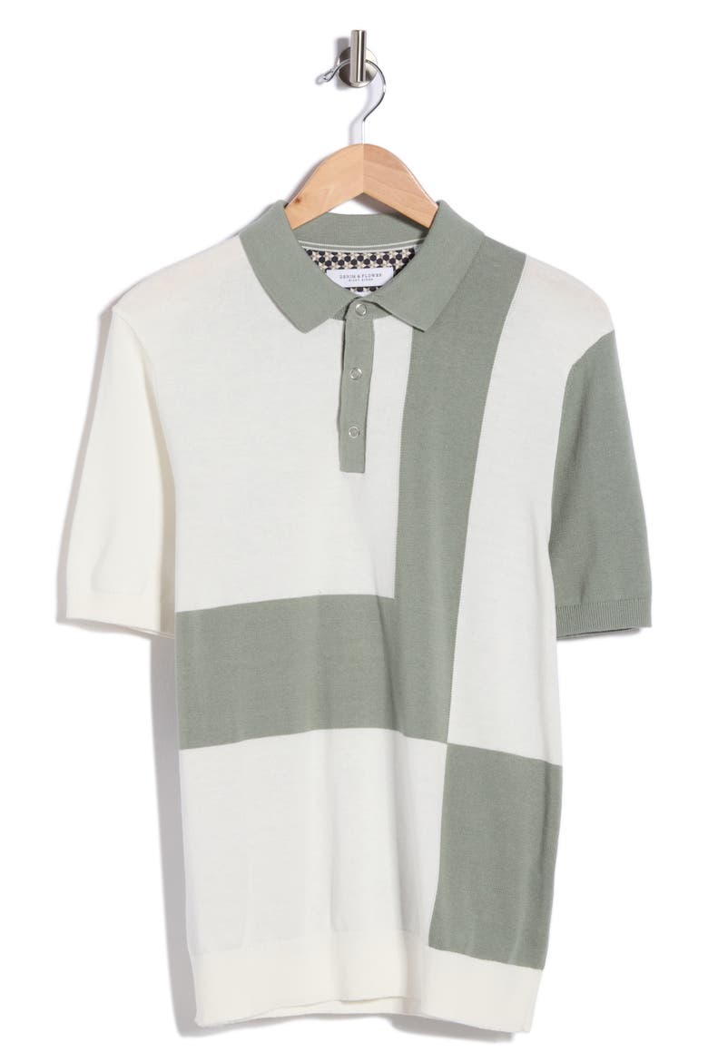 Geometric Cotton Knit Polo, Alternate, color, OFF WHITE W/ GREEN