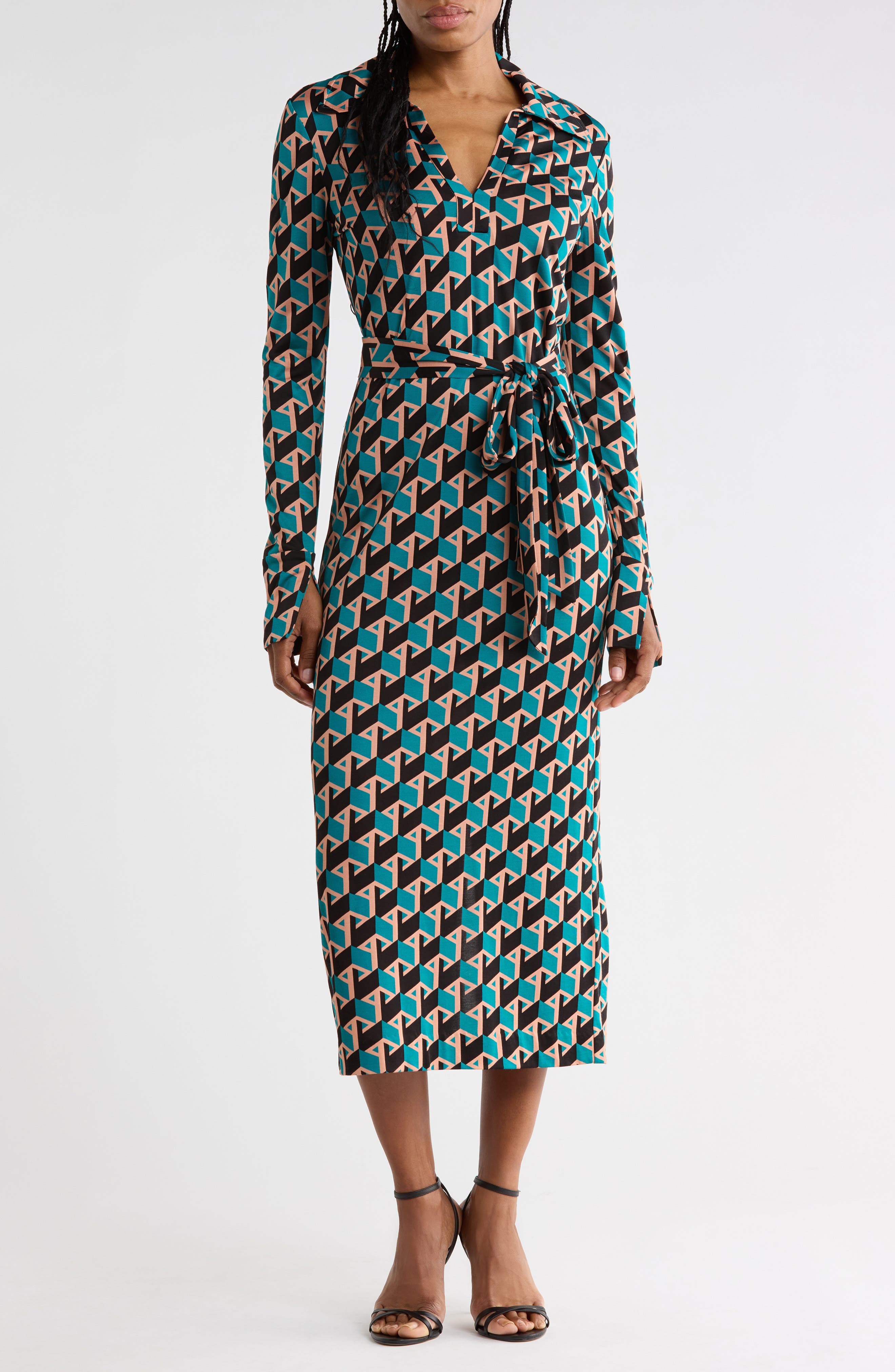 Bianco Geo Print Long Sleeve Dress