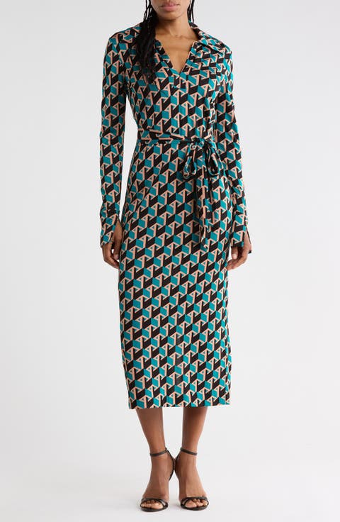 Bianco Geo Print Long Sleeve Dress