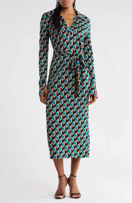Bianco Geo Print Long Sleeve Dress