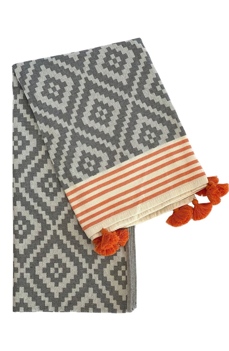 Eco Hilana Merida Gray - Orange Turkish Towel / Blanket, Main, color, Orange