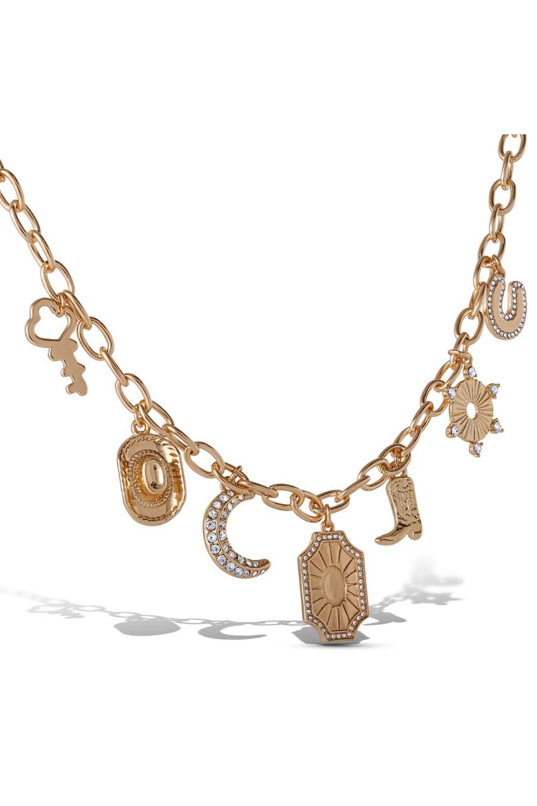 Starburst Charm Necklace, Alternate, color, Gold