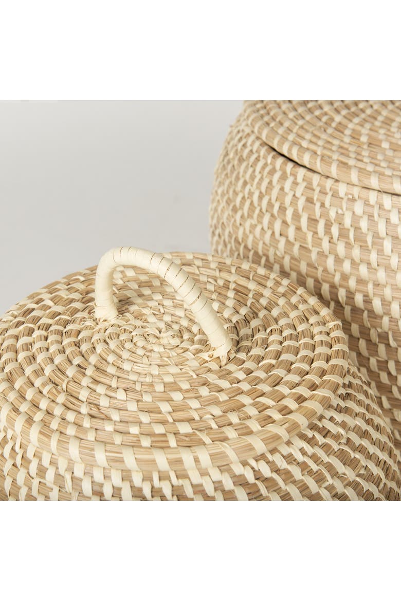 Kalopa Set of 2 Seagrass Floor Baskets with Flat Handled Lid, Alternate, color, Brown