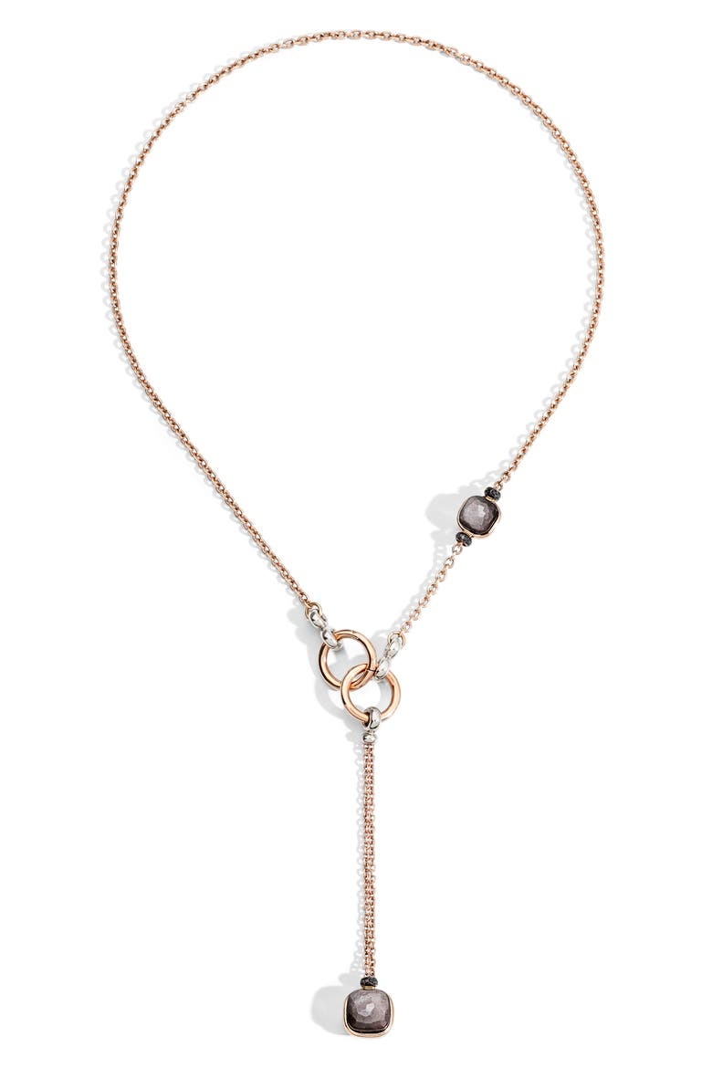Nudo Obsidian & Black Diamond Lariat Necklace, Main, color, ROSE GOLD/ OBSIDIAN/ BLACK