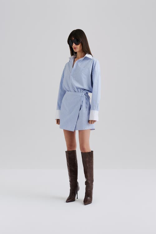 Malina Portea Wrapped Long Sleeve Shirt Dress In Blue