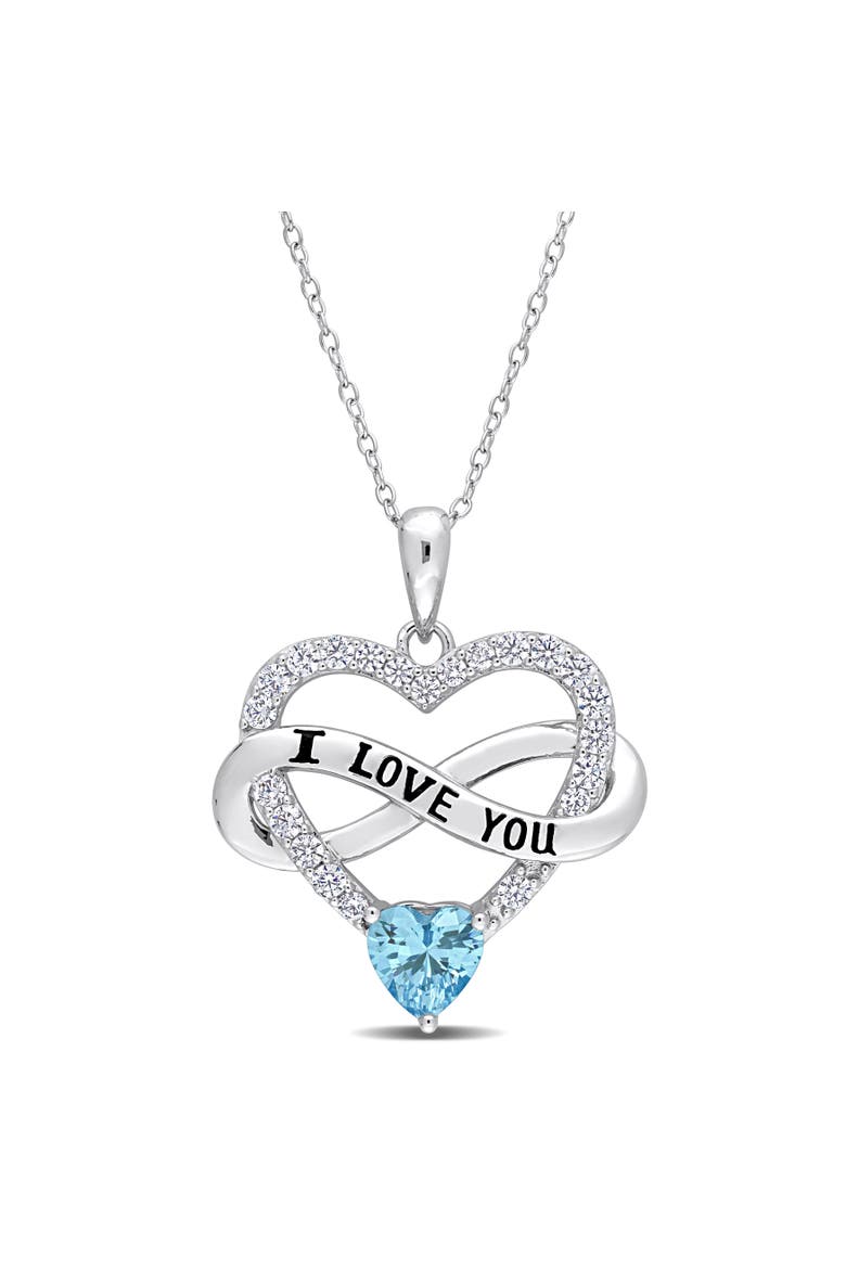 Color Zirconia Infinity Heart Necklace, Main, color, Light Blue CZ