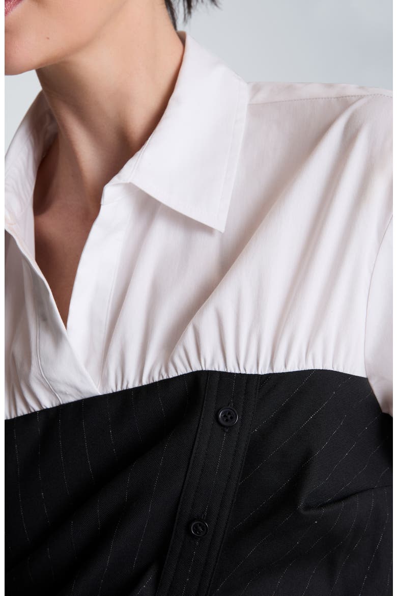 Pleated Bodice Poplin Shirt, Alternate, color, BLACK MLTI/ PURE WHITE