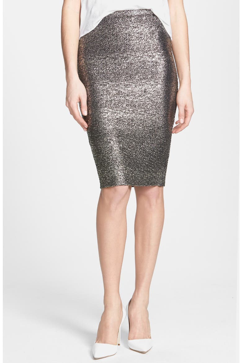 Metallic Pencil Skirt, Main, color, BLACK