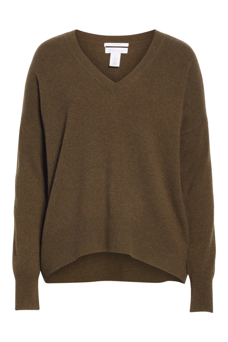 High/Low Cashmere Sweater, Alternate, color, OLIVE DARK HEATHER