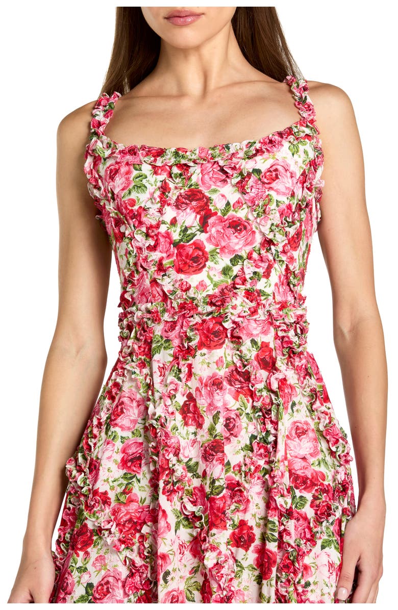 Mac Duggal Petite Floral Cotton Ruffle Square Neck Ankle Dress, Alternate, color, 