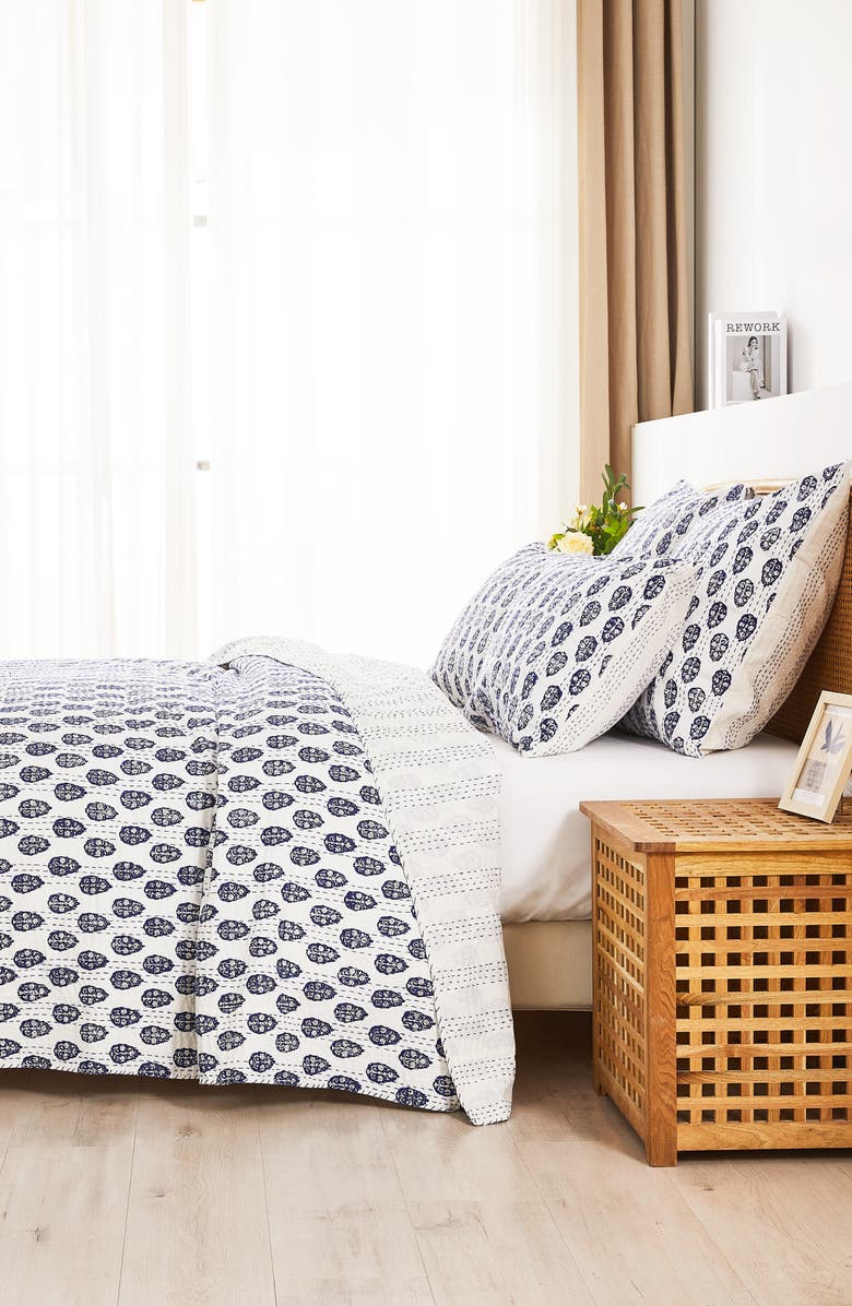 MELANGE HOME Floral Paisley Kantha Cotton Coverlet, Alternate, color, Indigo